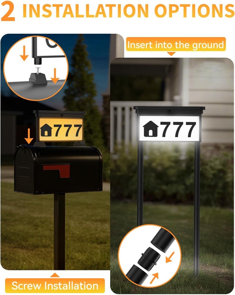 LumiZen New Upgraded Solar Address Sign,Double Sided Glow House Numbers with Auto On/Off, 3-Color Lighting Modes Mailbox Number Plaque Waterproof, Dual Stakes for Home Yard Driveway - Image 3